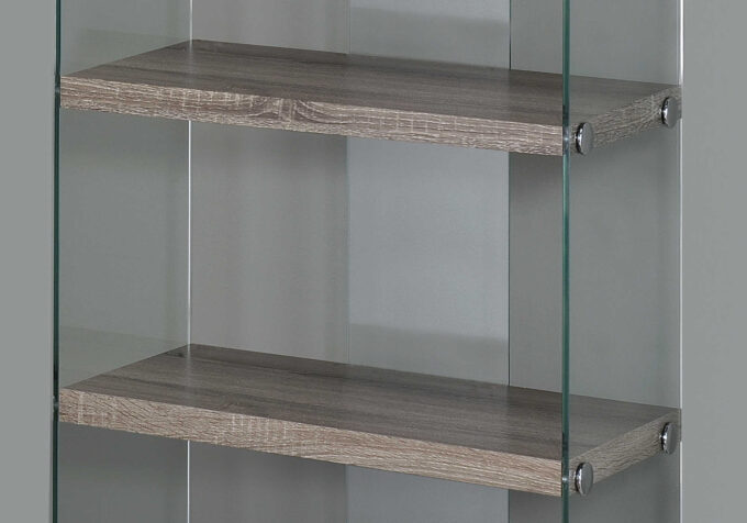 BOOKCASE - 60"H / DARK TAUPE WITH TEMPERED GLASS - Image 2