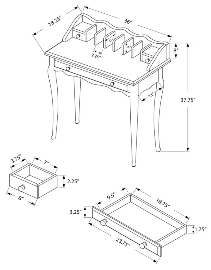 COMPUTER DESK - 36"L / ANTIQUE WHITE TRADITIONAL - Image 4