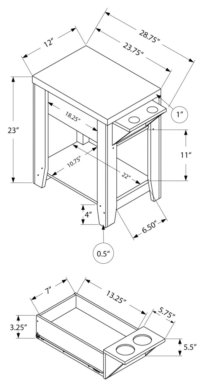 ACCENT TABLE - 23"H / DARK TAUPE WITH A GLASS HOLDER - Image 4