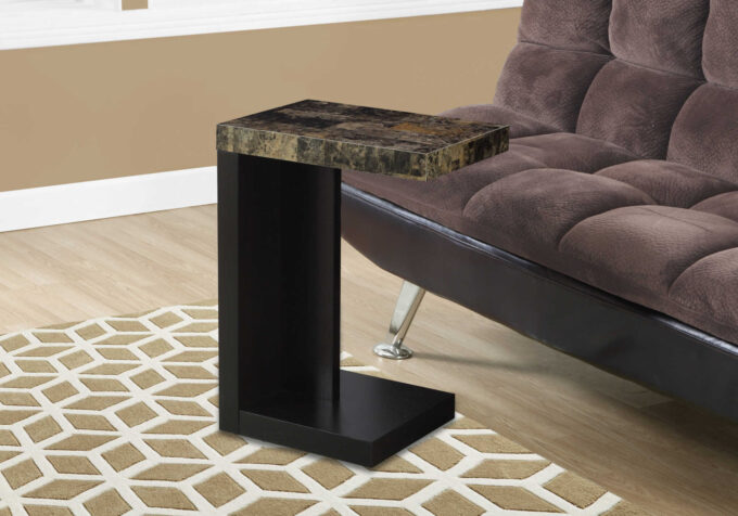 ACCENT TABLE - ESPRESSO / MARBLE-LOOK TOP