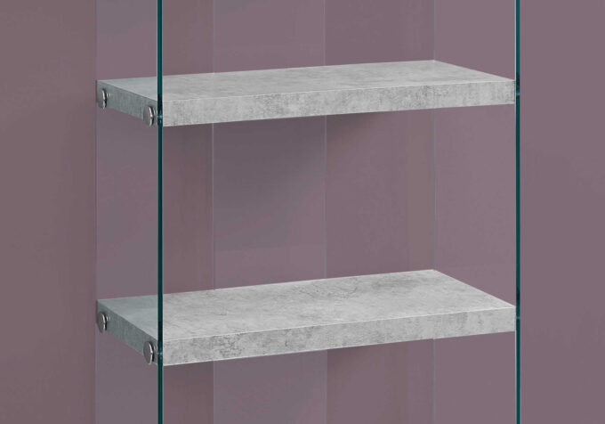 BOOKCASE - 60"H / GREY CEMENT WITH TEMPERED GLASS - Image 2