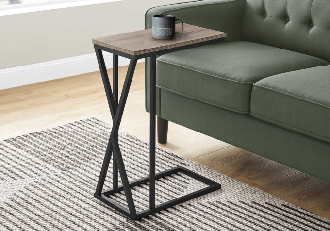 ACCENT TABLE - 25"H / DARK TAUPE / BLACK METAL