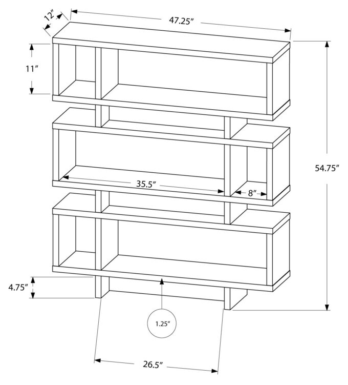 BOOKCASE - 55"H / DARK TAUPE MODERN STYLE - Image 4