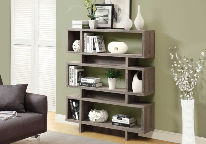 BOOKCASE - 55"H / DARK TAUPE MODERN STYLE