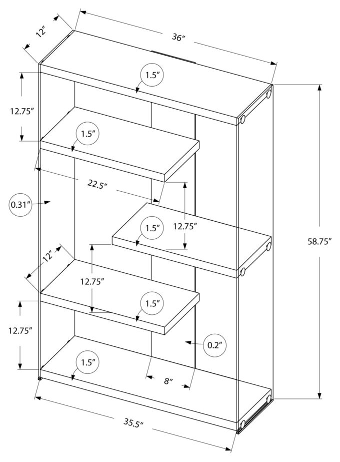 BOOKCASE - 60"H / GLOSSY WHITE WITH TEMPERED GLASS - Image 4