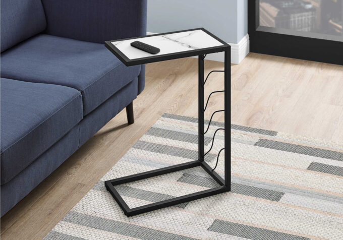 ACCENT TABLE - 25"H / WHITE MARBLE-LOOK / BLACK METAL