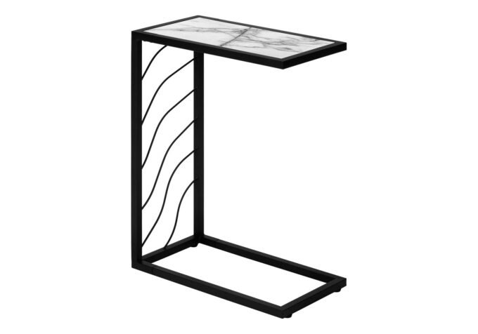 ACCENT TABLE - 25"H / WHITE MARBLE-LOOK / BLACK METAL - Image 2