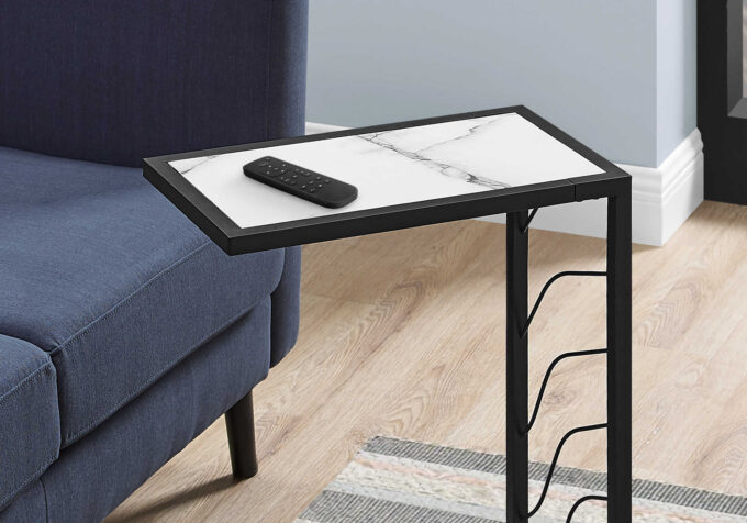 ACCENT TABLE - 25"H / WHITE MARBLE-LOOK / BLACK METAL - Image 3