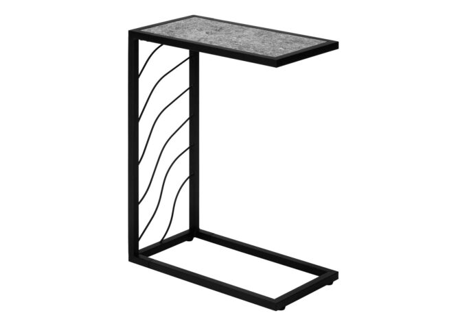 ACCENT TABLE - 25"H / GREY STONE-LOOK / BLACK METAL - Image 2