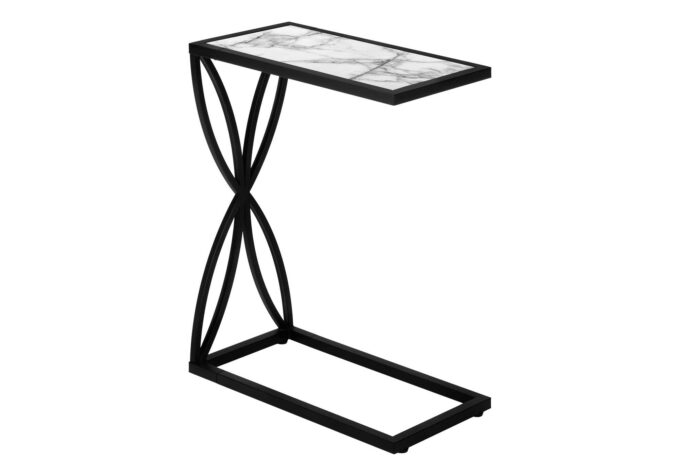 ACCENT TABLE - 25"H / WHITE MARBLE-LOOK / BLACK METAL - Image 2