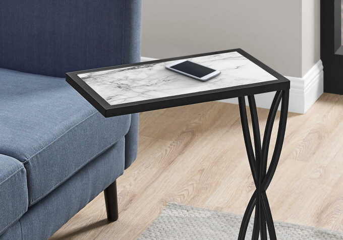 ACCENT TABLE - 25"H / WHITE MARBLE-LOOK / BLACK METAL - Image 4