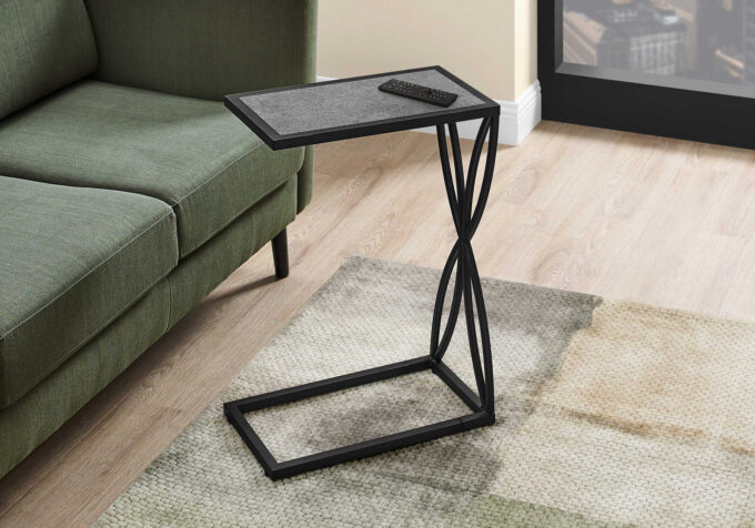 ACCENT TABLE - 25"H / GREY STONE-LOOK / BLACK METAL