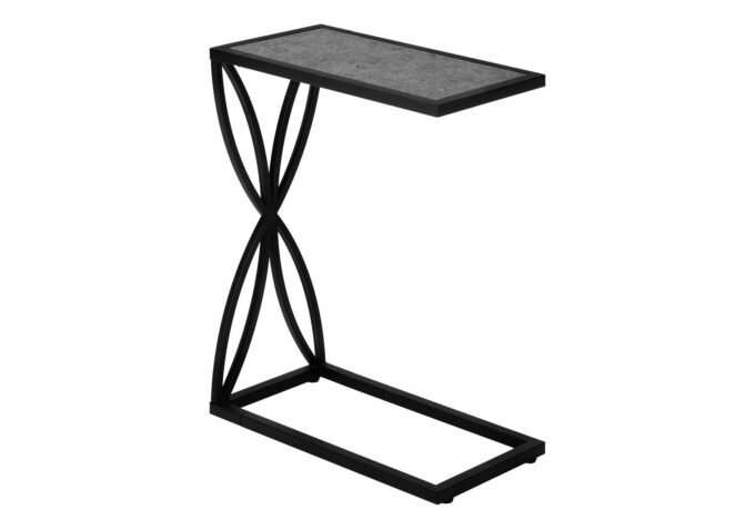 ACCENT TABLE - 25"H / GREY STONE-LOOK / BLACK METAL - Image 2