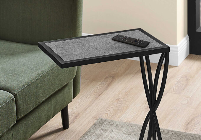 ACCENT TABLE - 25"H / GREY STONE-LOOK / BLACK METAL - Image 3