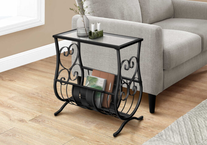 ACCENT TABLE - SATIN BLACK METAL WITH TEMPERED GLASS