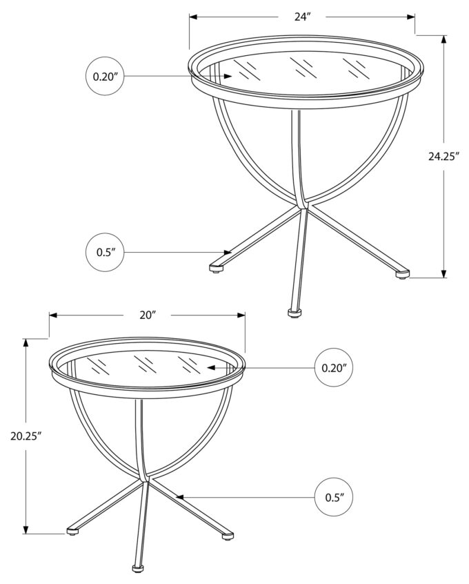 NESTING TABLE - 2PCS SET / SILVER WITH TEMPERED GLASS - Image 4