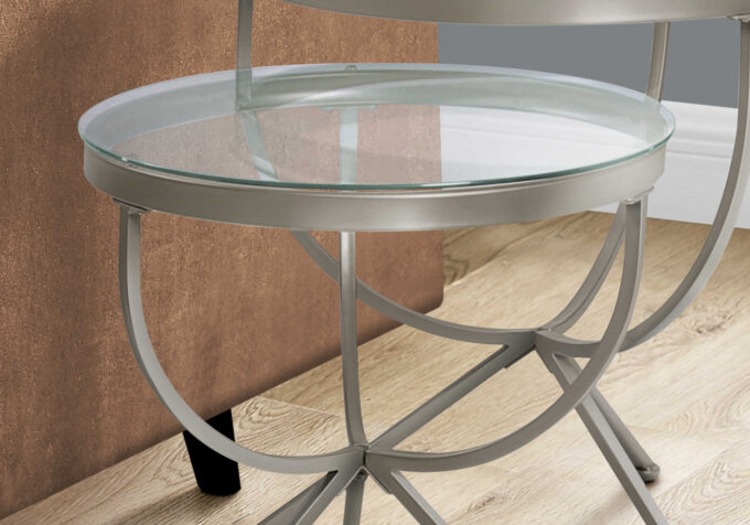 NESTING TABLE - 2PCS SET / SILVER WITH TEMPERED GLASS - Image 3