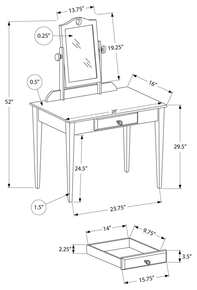 VANITY - WHITE / MIRROR AND STORAGE DRAWER - Image 4