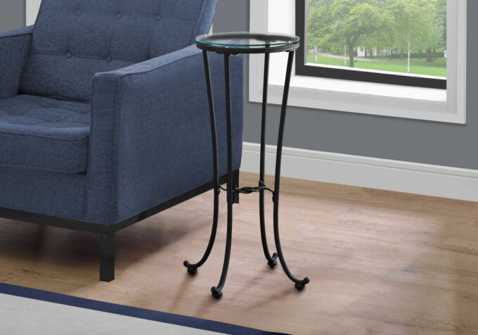 ACCENT TABLE - HAMMERED BLACK METAL WITH TEMPERED GLASS