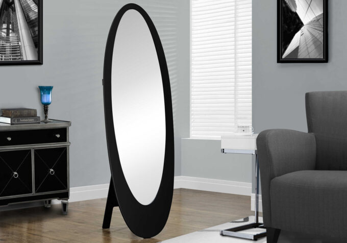 MIRROR - 59"H / BLACK CONTEMPORARY OVAL FRAME