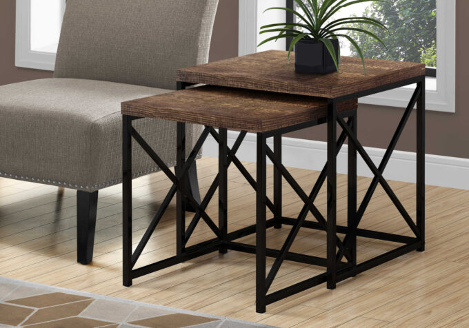 NESTING TABLE - 2PCS SET / BROWN RECLAIMED WOOD / BLACK