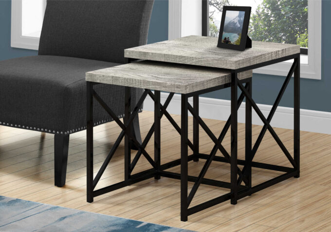 NESTING TABLE - 2PCS SET / GREY RECLAIMED WOOD / BLACK