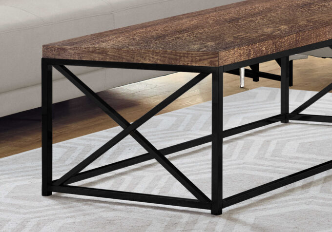 COFFEE TABLE - BROWN RECLAIMED WOOD-LOOK / BLACK METAL - Image 2