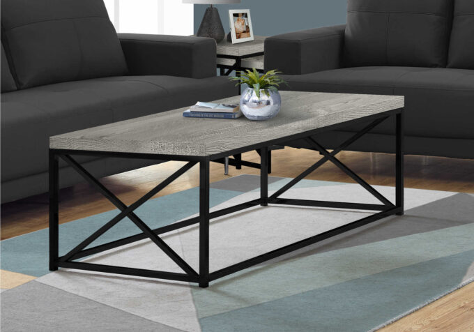 COFFEE TABLE - GREY RECLAIMED WOOD-LOOK/ BLACK METAL