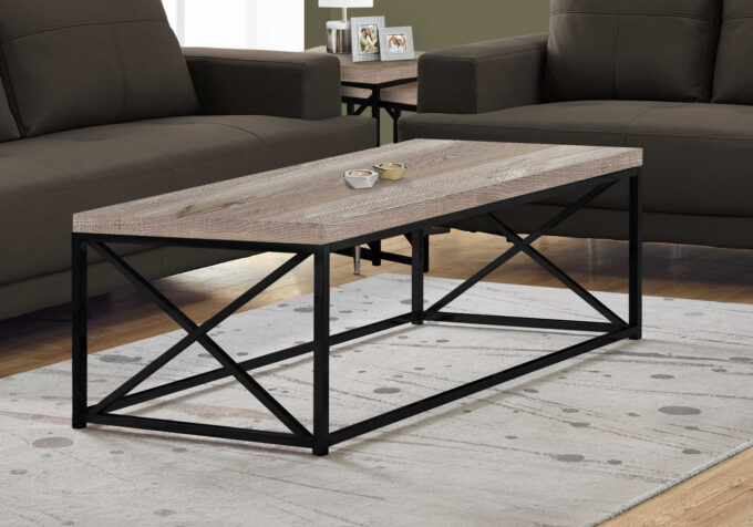 COFFEE TABLE - TAUPE RECLAIMED WOOD-LOOK / BLACK METAL