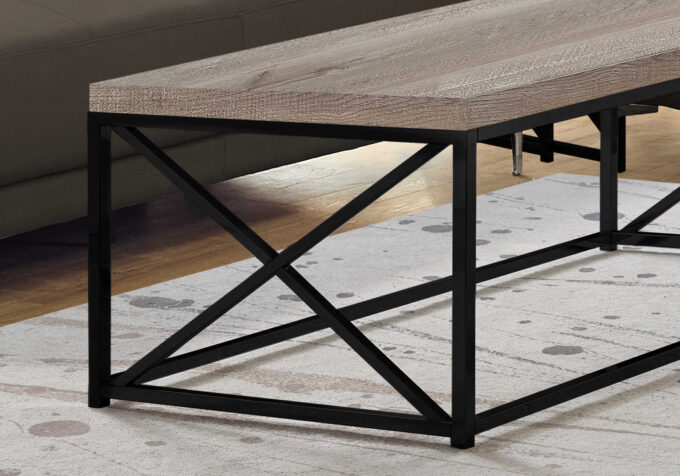 COFFEE TABLE - TAUPE RECLAIMED WOOD-LOOK / BLACK METAL - Image 2