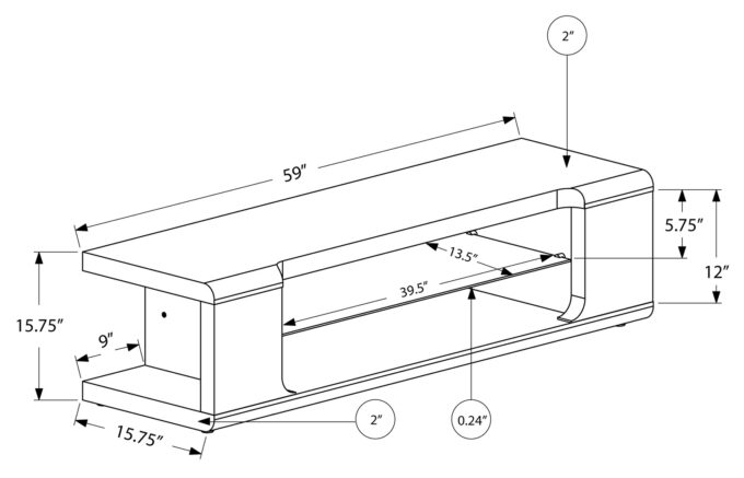 TV STAND - 60"L / HIGH GLOSSY WHITE WITH TEMPERED GLASS - Image 4