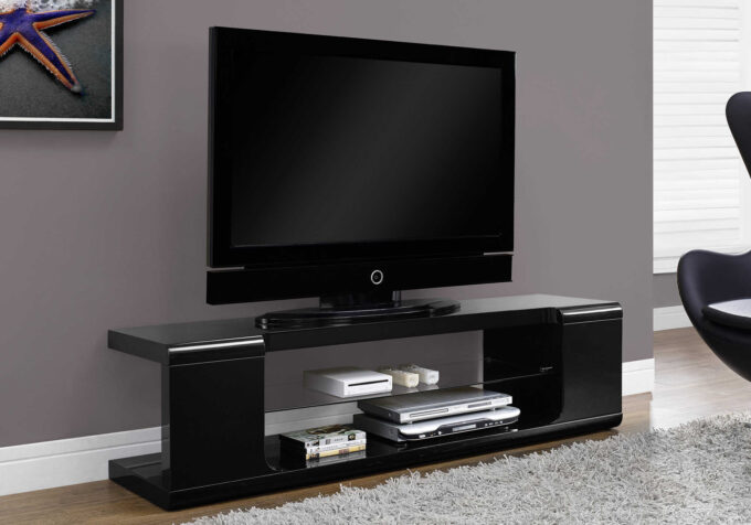 TV STAND - 60"L / HIGH GLOSSY BLACK WITH TEMPERED GLASS