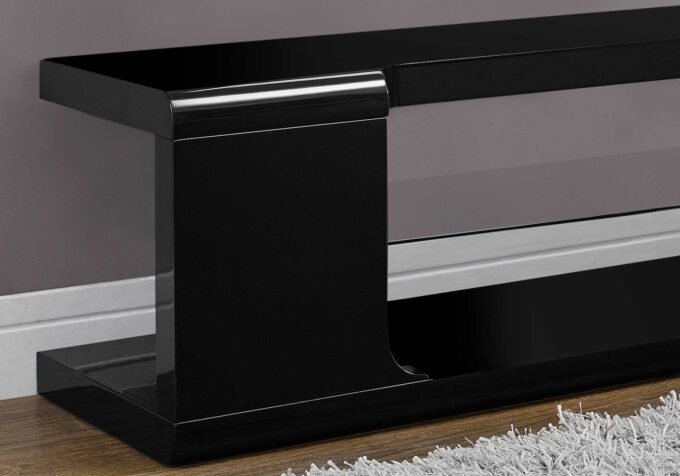 TV STAND - 60"L / HIGH GLOSSY BLACK WITH TEMPERED GLASS - Image 3