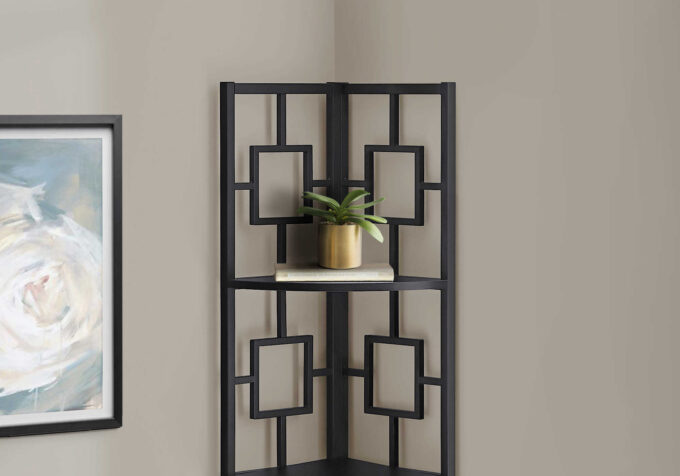 BOOKCASE - 62"H / BLACK / BLACK METAL CORNER ETAGERE - Image 3