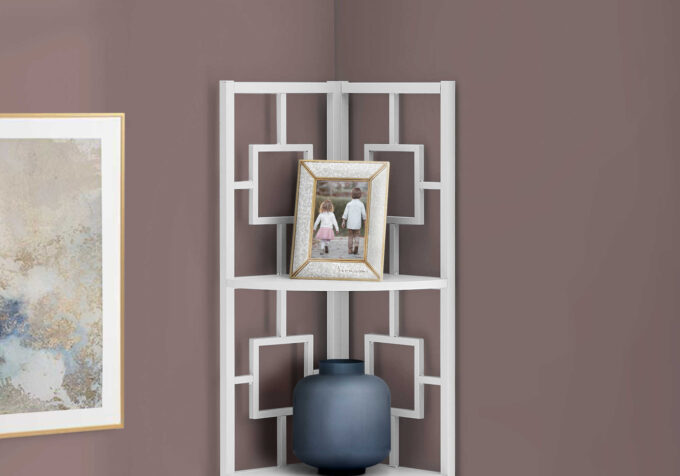 BOOKCASE - 62"H / WHITE / WHITE METAL CORNER ETAGERE - Image 4