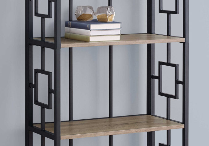 BOOKCASE - 62"H / DARK TAUPE / BLACK METAL ETAGERE - Image 3