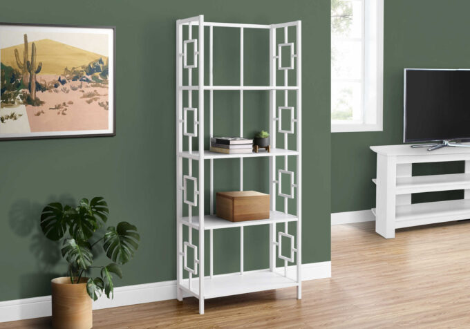 BOOKCASE - 62"H / WHITE / WHITE METAL ETAGERE