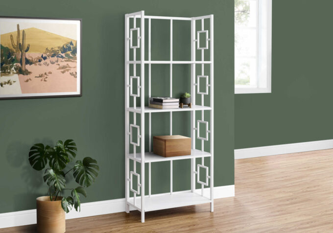 BOOKCASE - 62"H / WHITE / WHITE METAL ETAGERE - Image 4