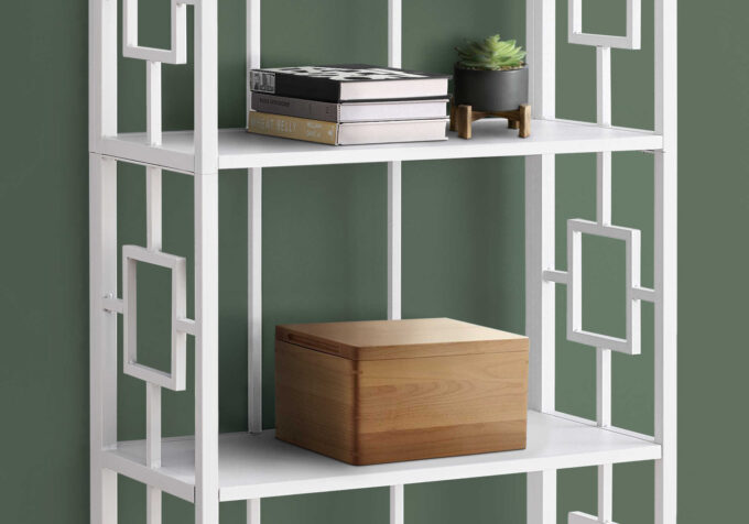 BOOKCASE - 62"H / WHITE / WHITE METAL ETAGERE - Image 2