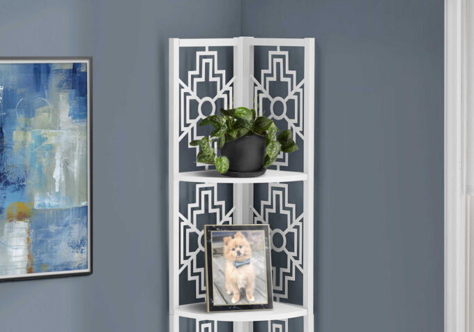 BOOKCASE - 62"H / WHITE / WHITE METAL CORNER ETAGERE - Image 3