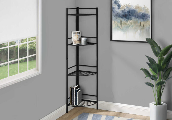 BOOKCASE - 58"H / BLACK METAL CORNER ETAGERE