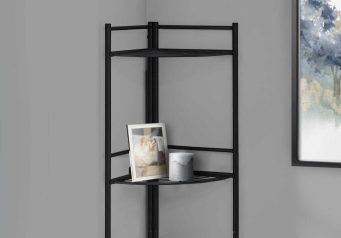 BOOKCASE - 58"H / BLACK METAL CORNER ETAGERE - Image 4