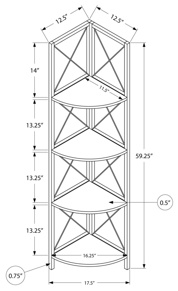 BOOKCASE - 60"H / ESPRESSO / BLACK METAL CORNER ETAGERE - Image 5