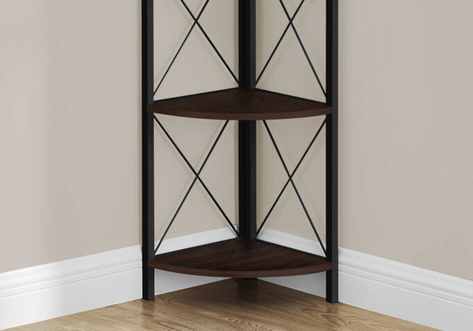 BOOKCASE - 60"H / ESPRESSO / BLACK METAL CORNER ETAGERE - Image 4