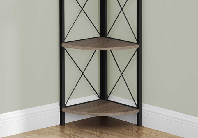 BOOKCASE - 60"H / DARK TAUPE / BLACK METAL CORNER ETAGERE - Image 4