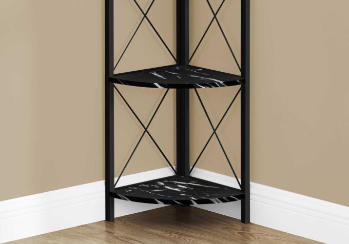 BOOKCASE - 60"H / BLACK MARBLE / BLACK METAL CORNER - Image 4