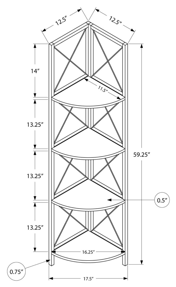 BOOKCASE - 60"H / WHITE MARBLE / BLACK METAL CORNER - Image 5