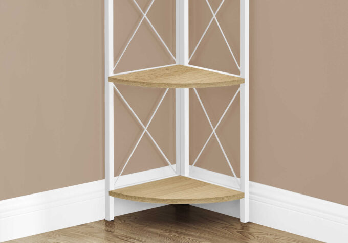 BOOKCASE - 60"H / NATURAL / WHITE METAL CORNER ETAGERE - Image 3