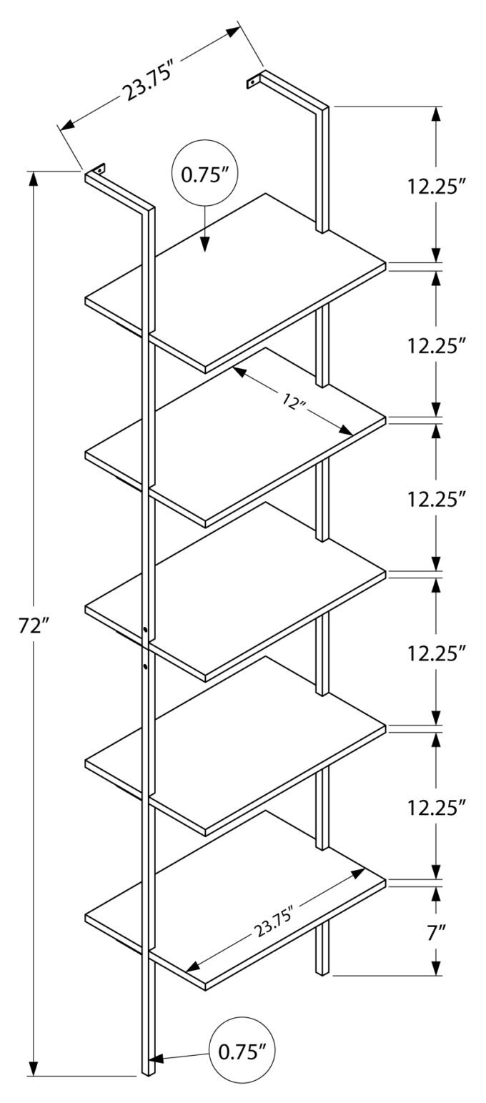 BOOKCASE - 72"H LADDER GREY / BLACK METAL - Image 5