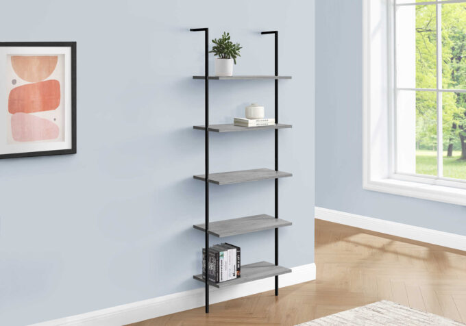 BOOKCASE - 72"H LADDER GREY / BLACK METAL - Image 2